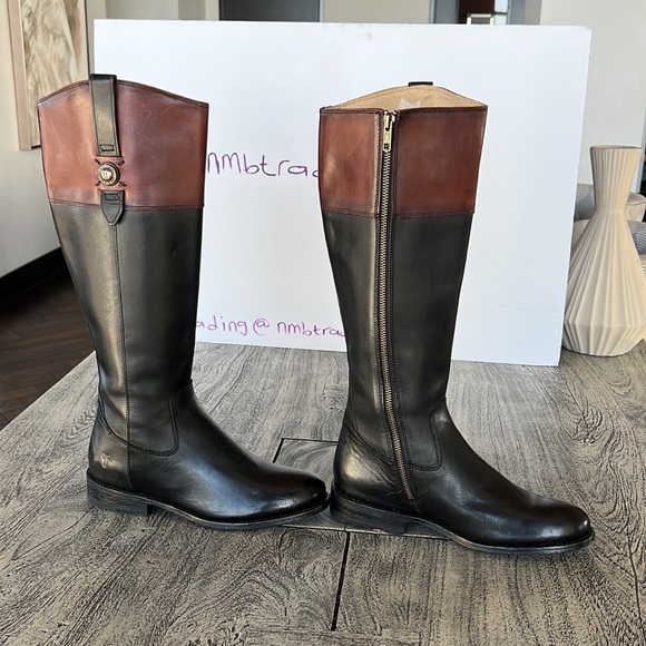 Designer Frye The Frye Company black/brown 7B cowboy riding boots - Picture 1 of 16